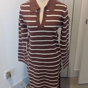 Elegant Brown and White Striped Maxi Dress